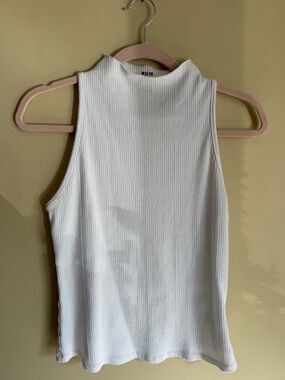 Anthropologie White Ribbed Mock Neck Tank
